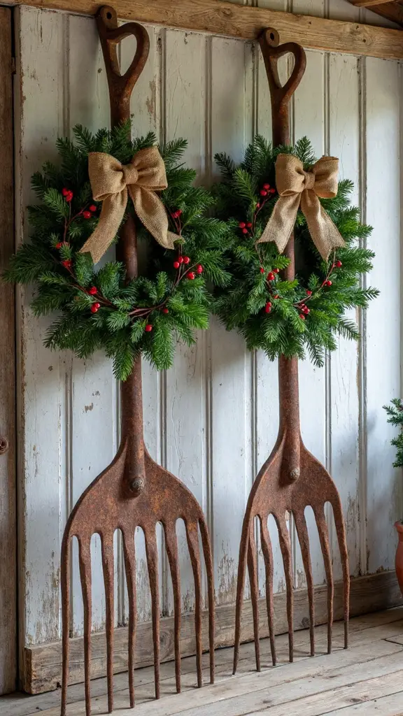 rustic farm tool holiday decor
