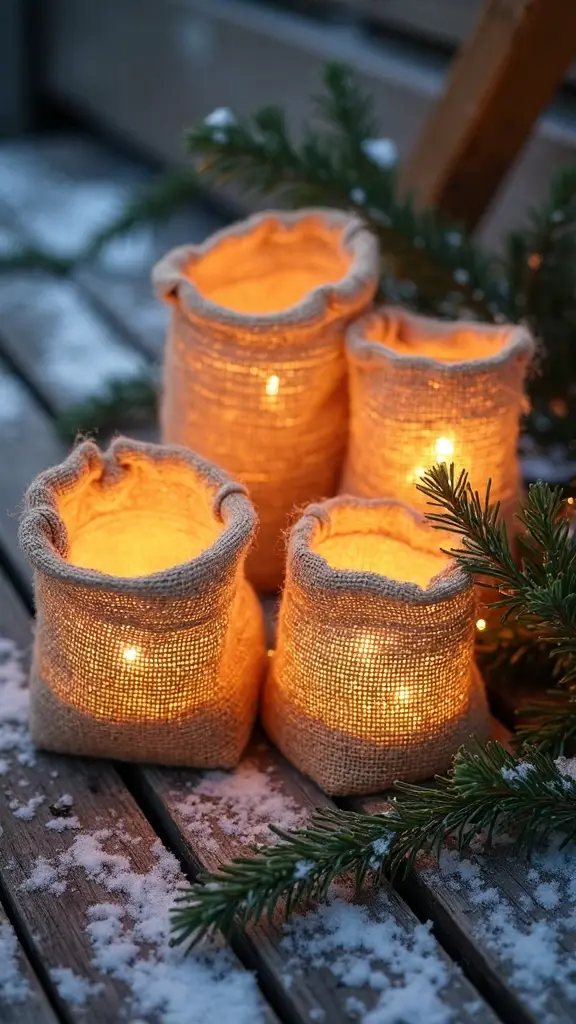 rustic farmhouse burlap sack luminaries