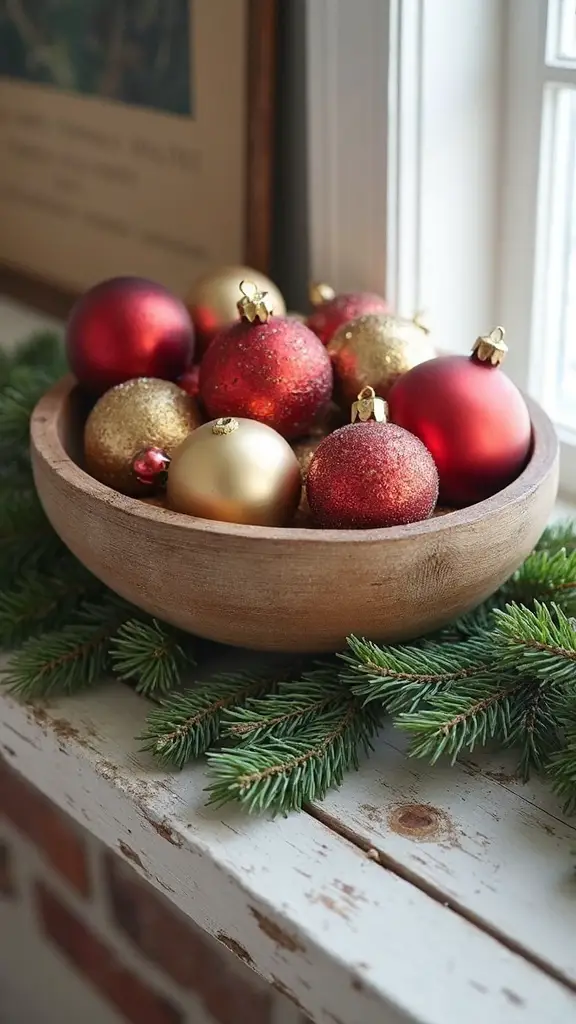 rustic farmhouse holiday ornament arrangement