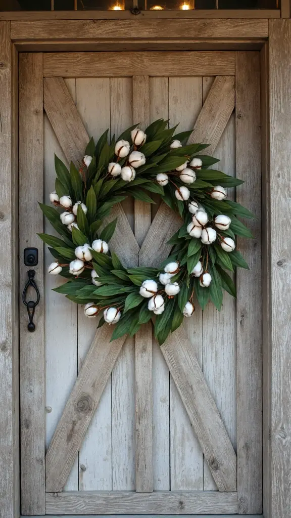 rustic farmhouse magnolia cotton stem wreath