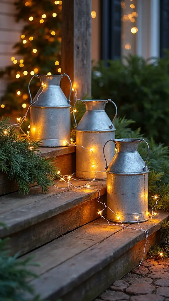 rustic farmhouse metal milk jug luminaries