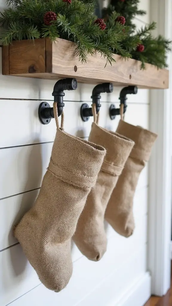rustic industrial farmhouse christmas stocking holders