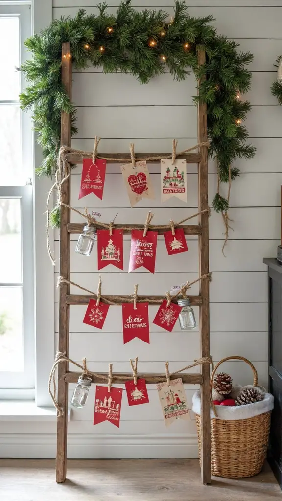 rustic ladder christmas card display