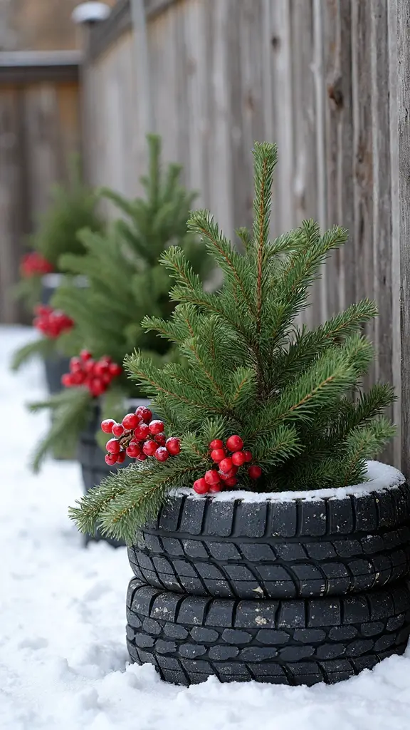 rustic outdoor christmas planters