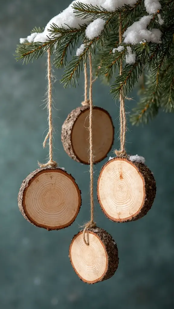 rustic rotating natural wood slice ornaments