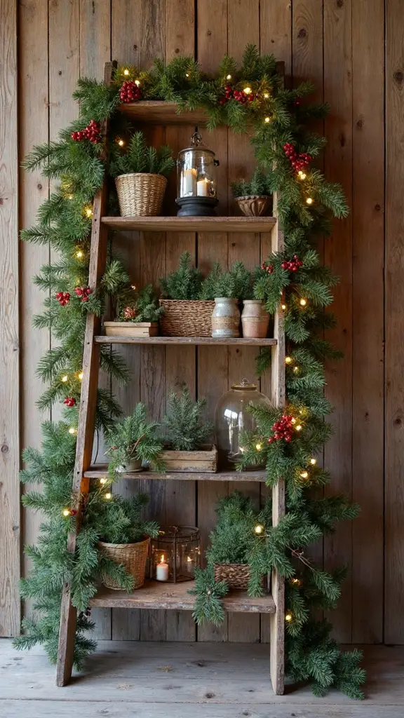 rustic vintage ladder christmas decor