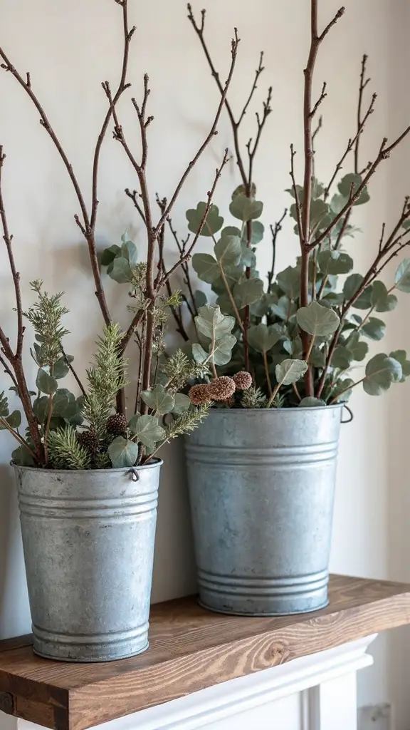 rustic winter branch container displays