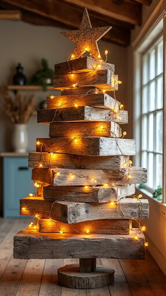 rustic wooden christmas tree lights