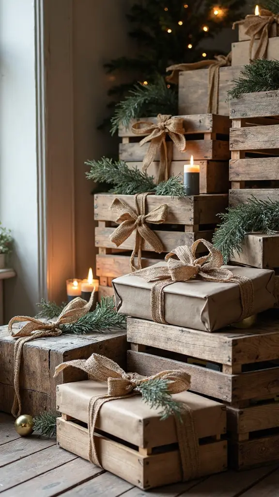 rustic wooden crates display stations