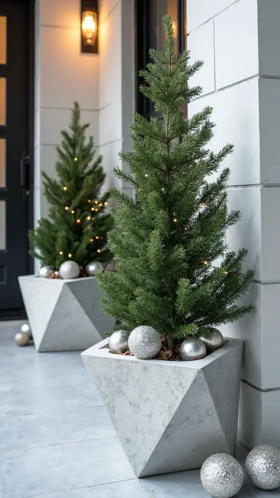 seasonal greenery in contemporary planters