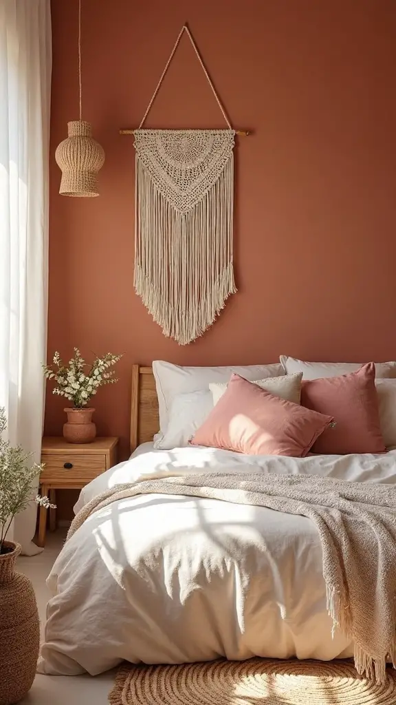 serene earth toned boho bedroom palette