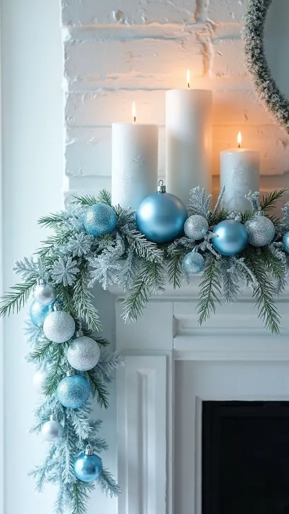 serene icy blue winter mantel