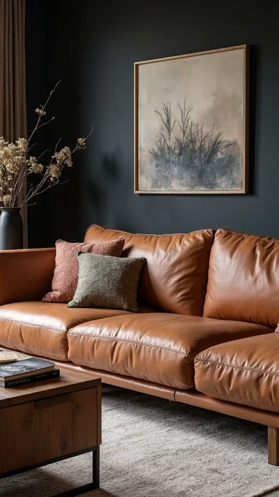 sophisticated earthy contrasting living room palette