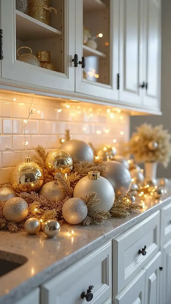 sophisticated holiday cabinet ornamentation clusters