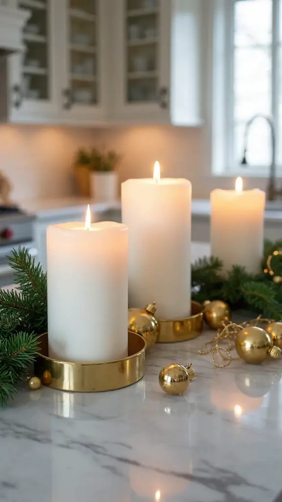sophisticated layered holiday inspired refined candle arrangement