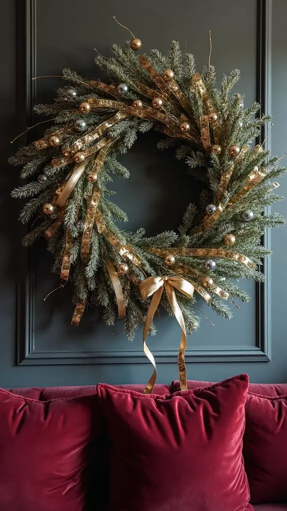 sophisticated metallic ribbon holiday wreath