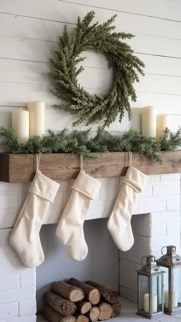 sophisticated neutral farmhouse christmas mantel