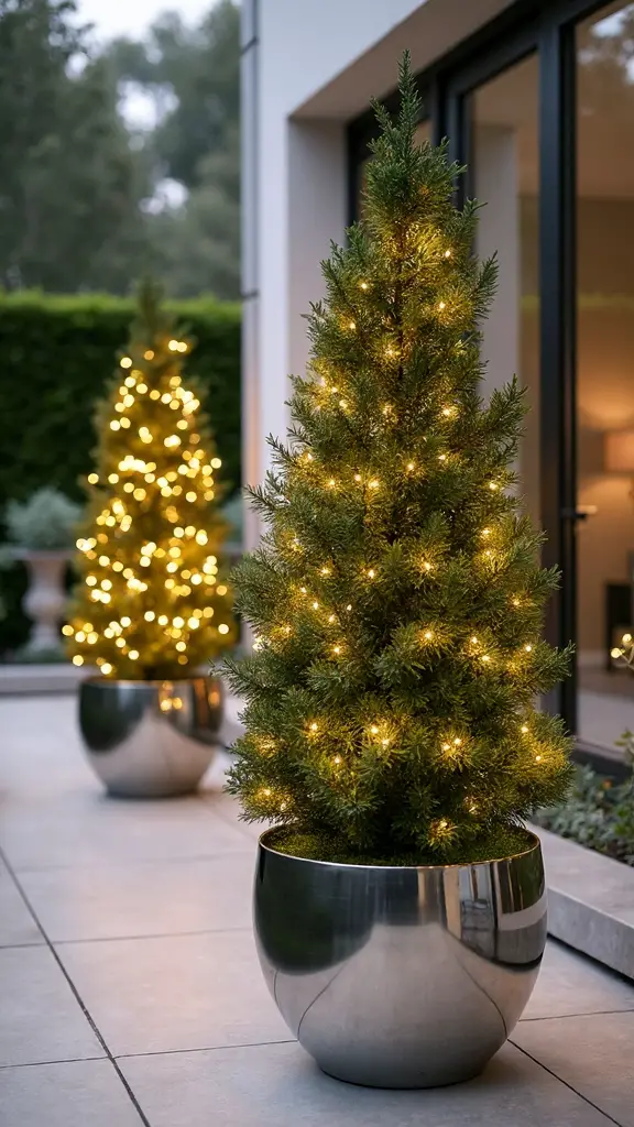 sophisticated outdoor holiday lighting arrangement