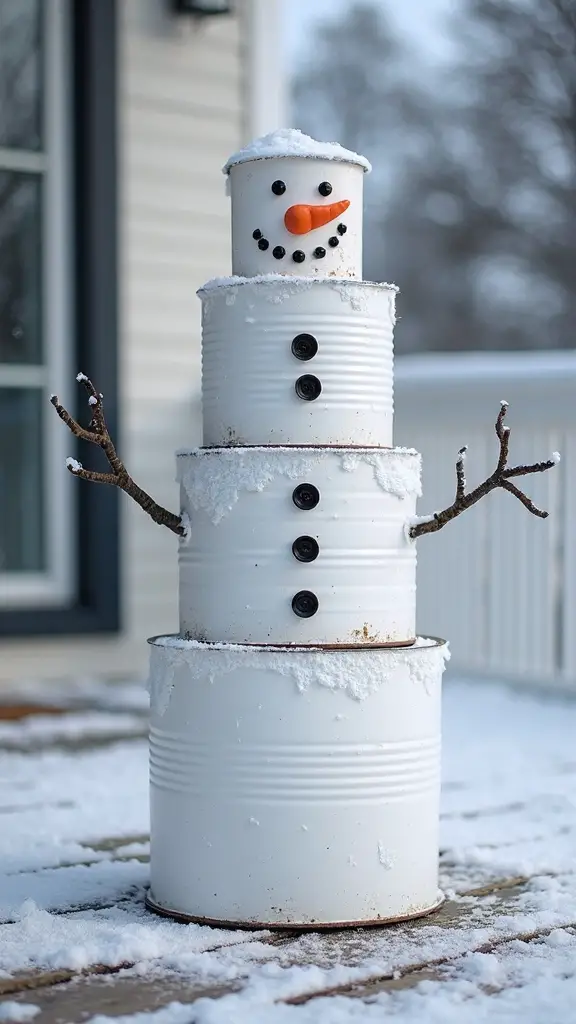 stackable snowmen crafted from tin cans