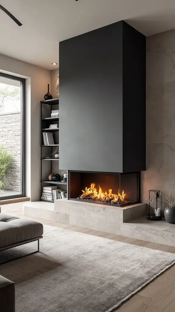 streamlined contemporary minimalist asymmetric fireplace