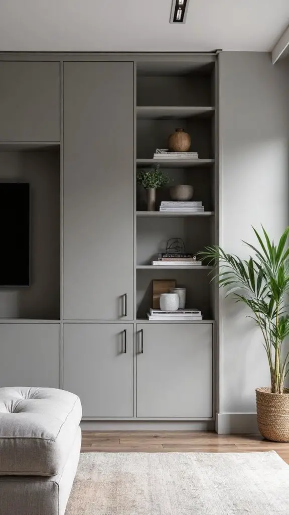 streamlined grey built in storage solutions
