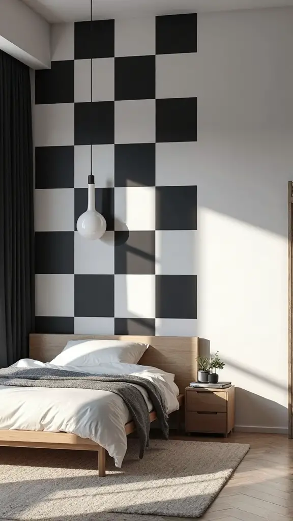 striking visual checkerboard bedroom transformation