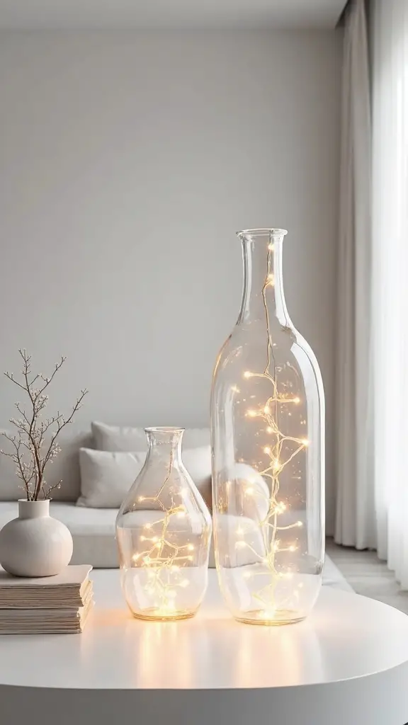 subtle holiday lighting in glass containers