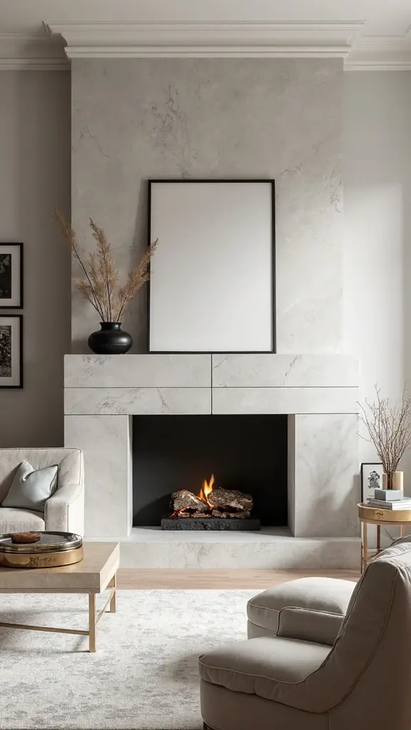 textured grey stone fireplace focal point