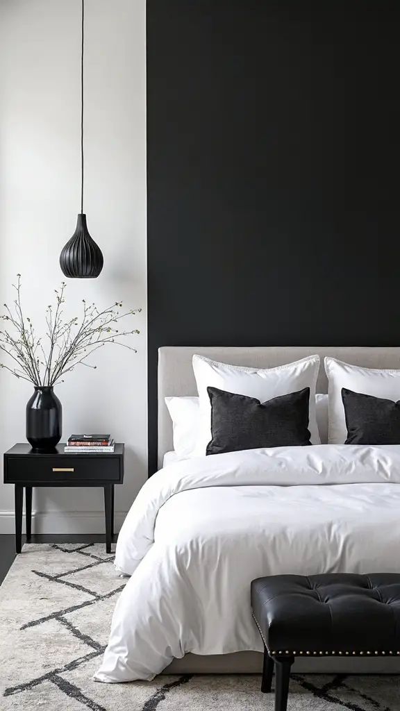 timeless dramatic sophisticated black and white bedroom