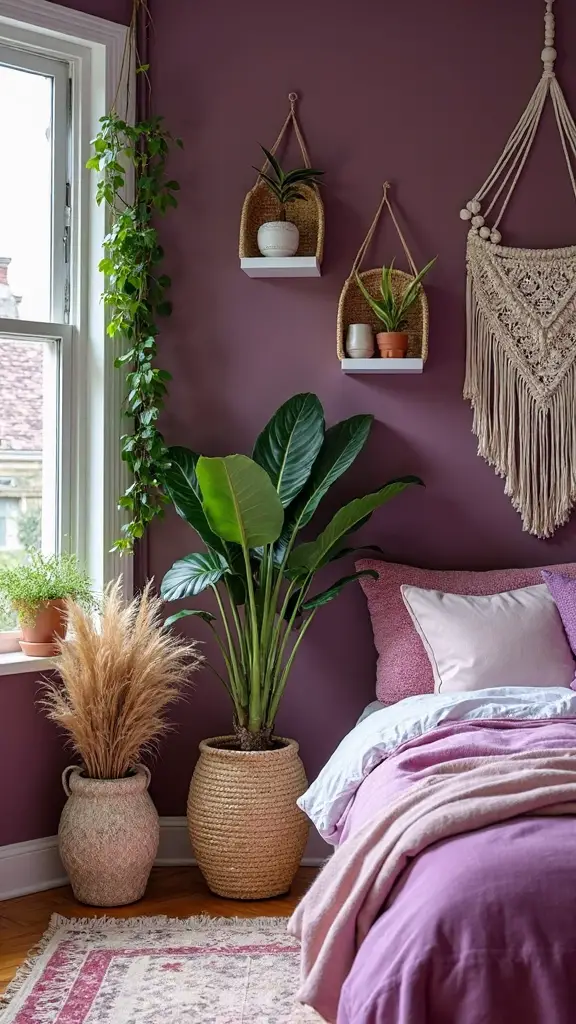 tranquil organic purple boho bedroom