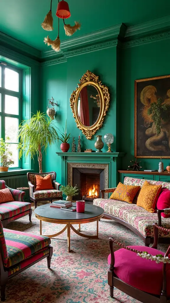 unexpected colorful statement ceiling design