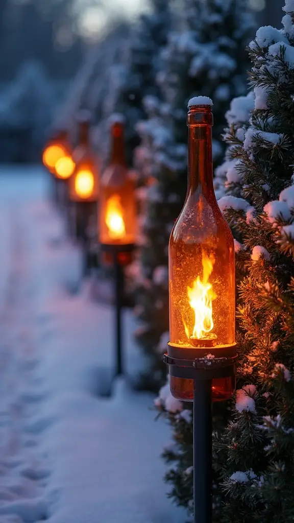 upcycled wine bottle luminaries