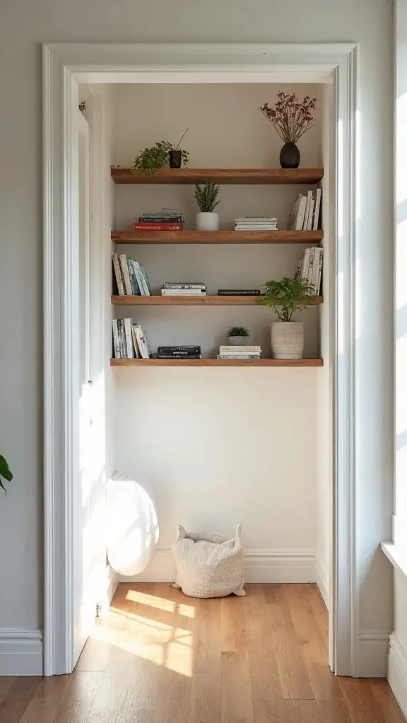 vertical space saving bookshelf above doorways