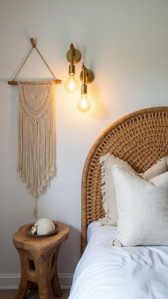 warm coastal boho bedroom lighting