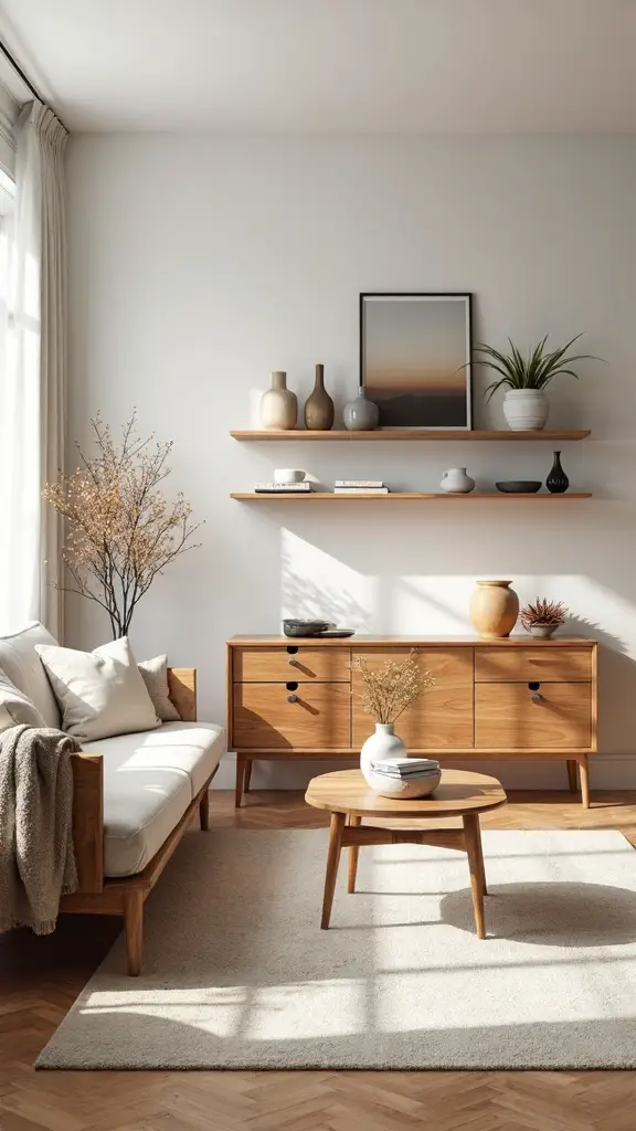 warm wood accents minimal whiteness