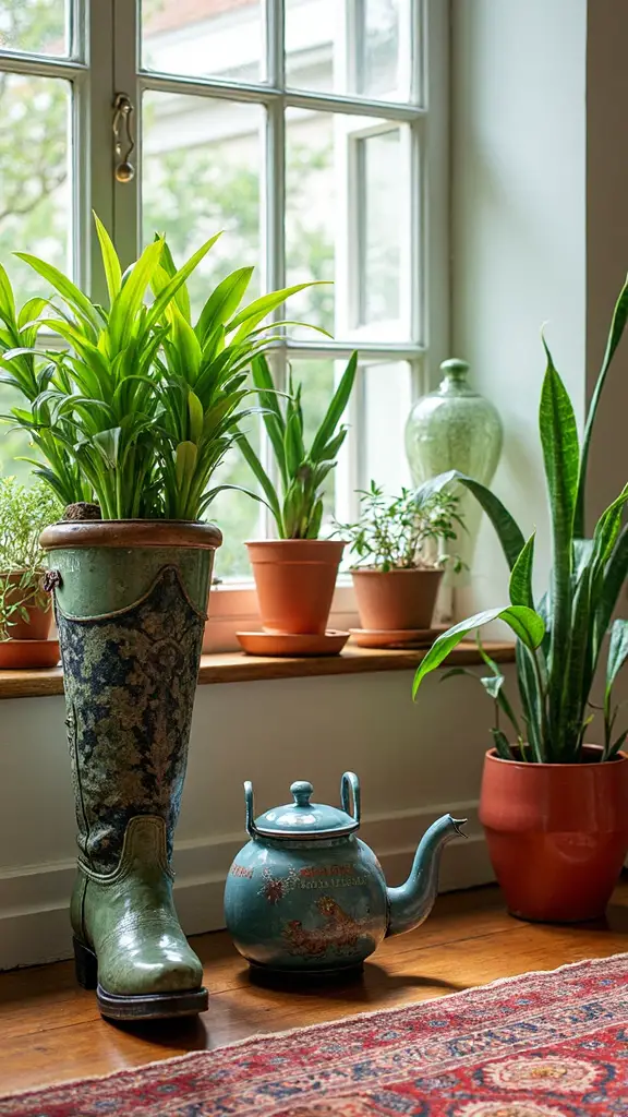 whimsical plants in quirky containers