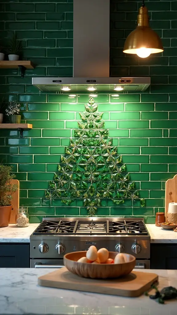 year round festive backsplash mosaic trees