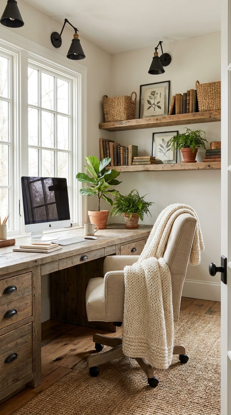 12 Farmhouse Home Office Ideas With Rustic and Cozy Vibes