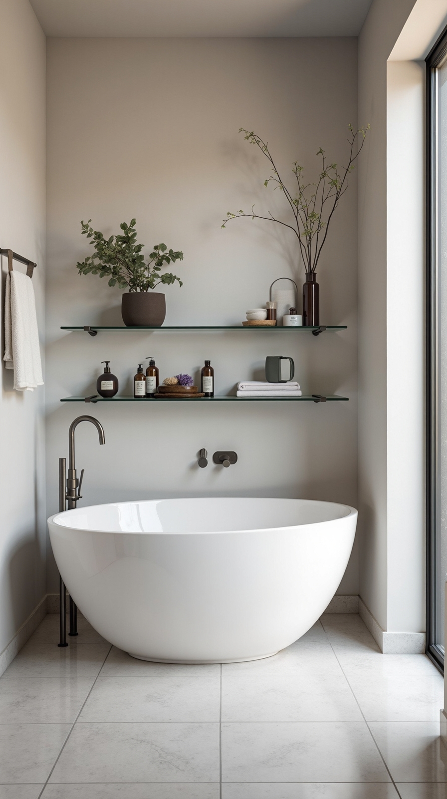 airy spacious minimalist bathroom storage solutions