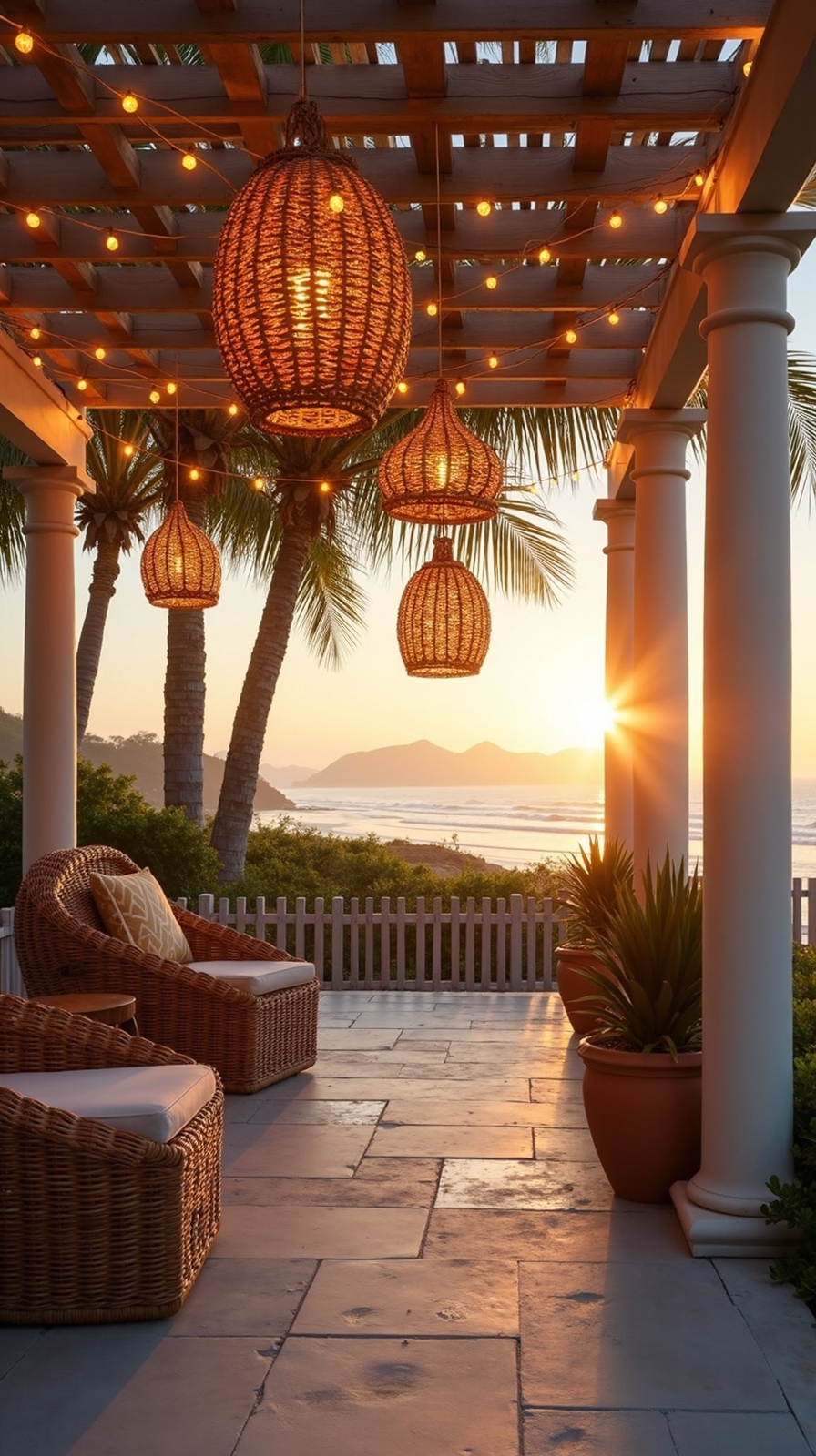 ambient evening coastal patio lighting