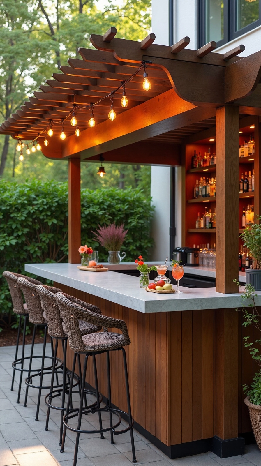 ambient structured natural pergola bar retreat