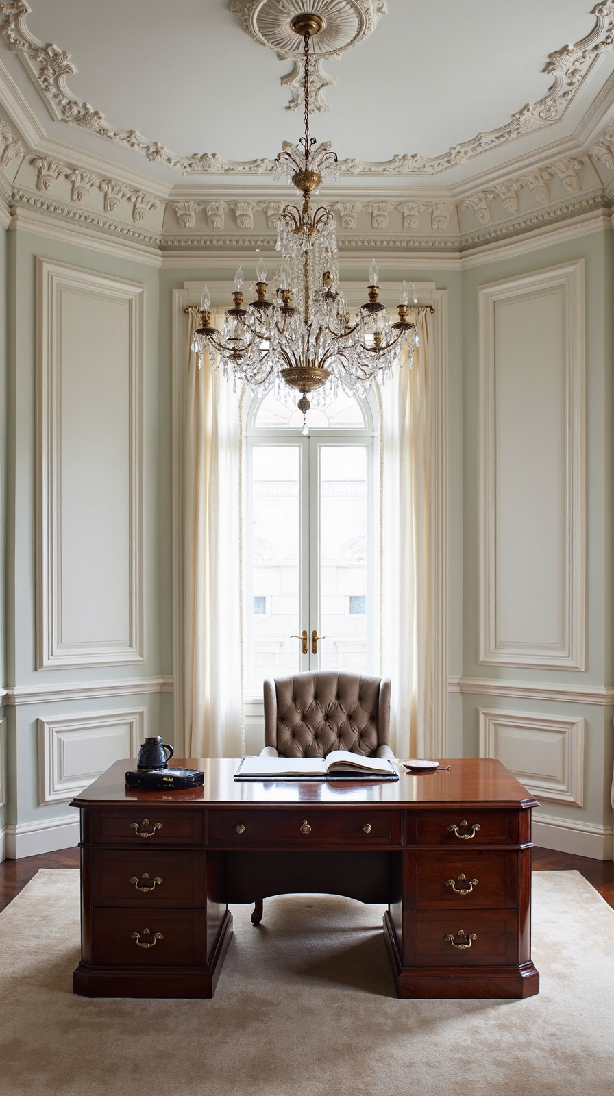 architectural elegance with crown and wainscoting