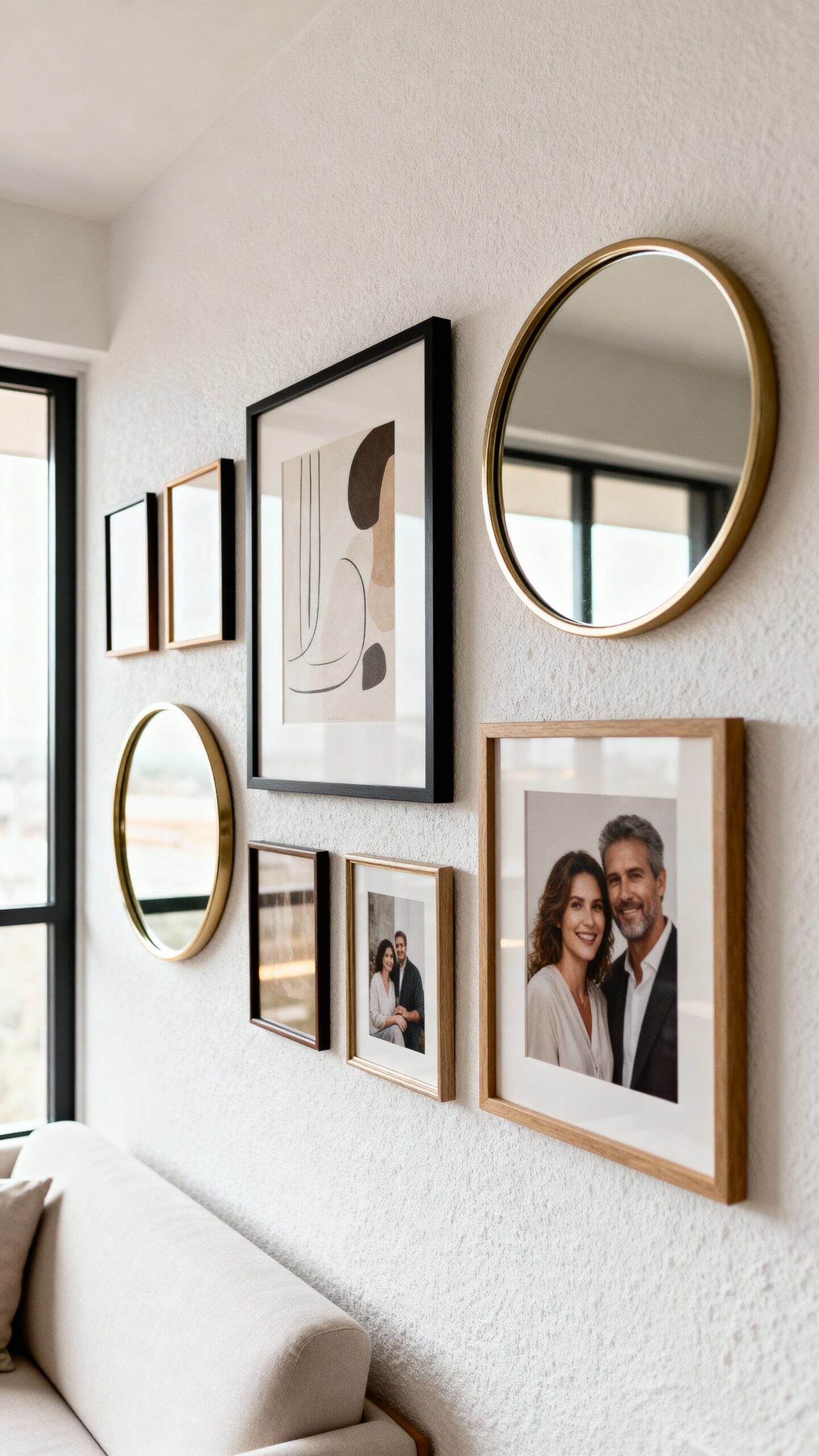 asymmetric layered impactful gallery wall design