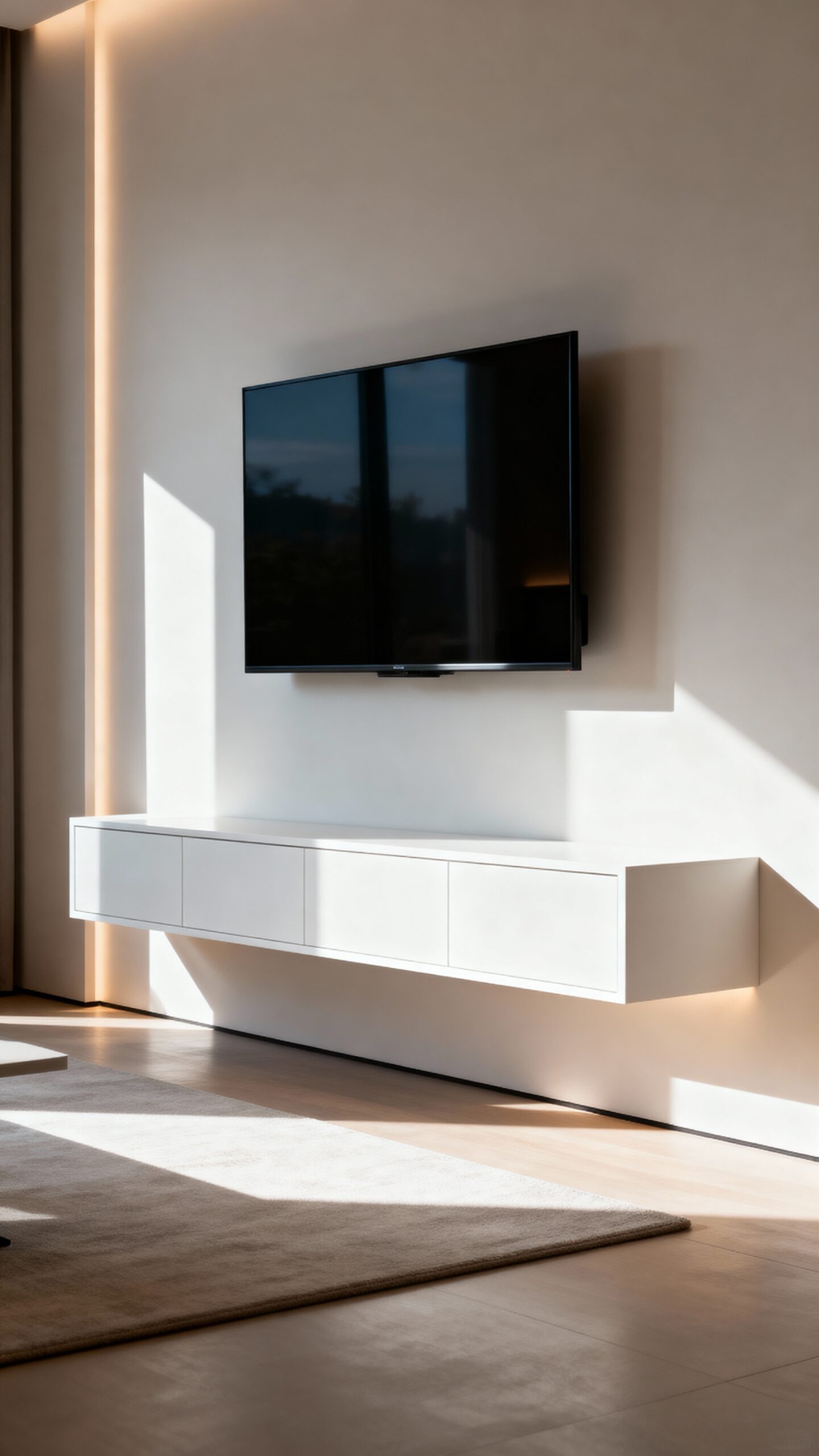 asymmetrical floating cabinet visual interest