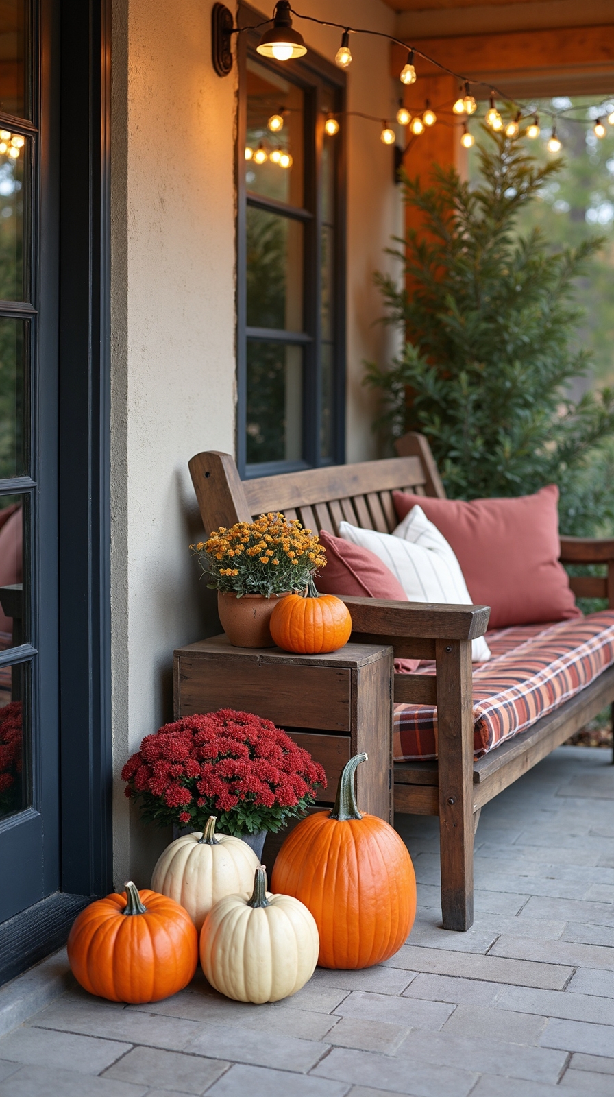 autumn outdoor decor with pumpkins