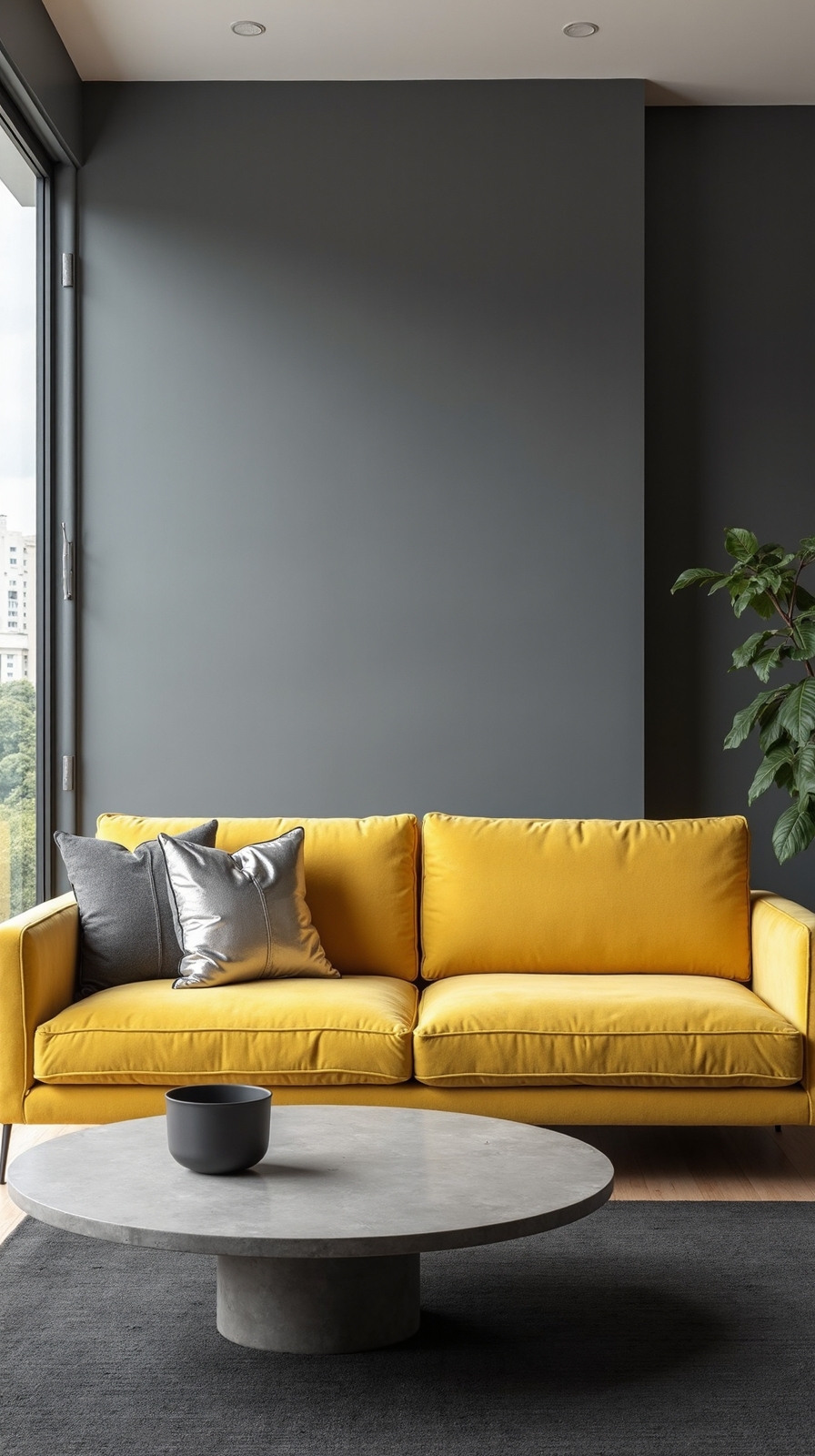 balanced contemporary gray and mustard scheme