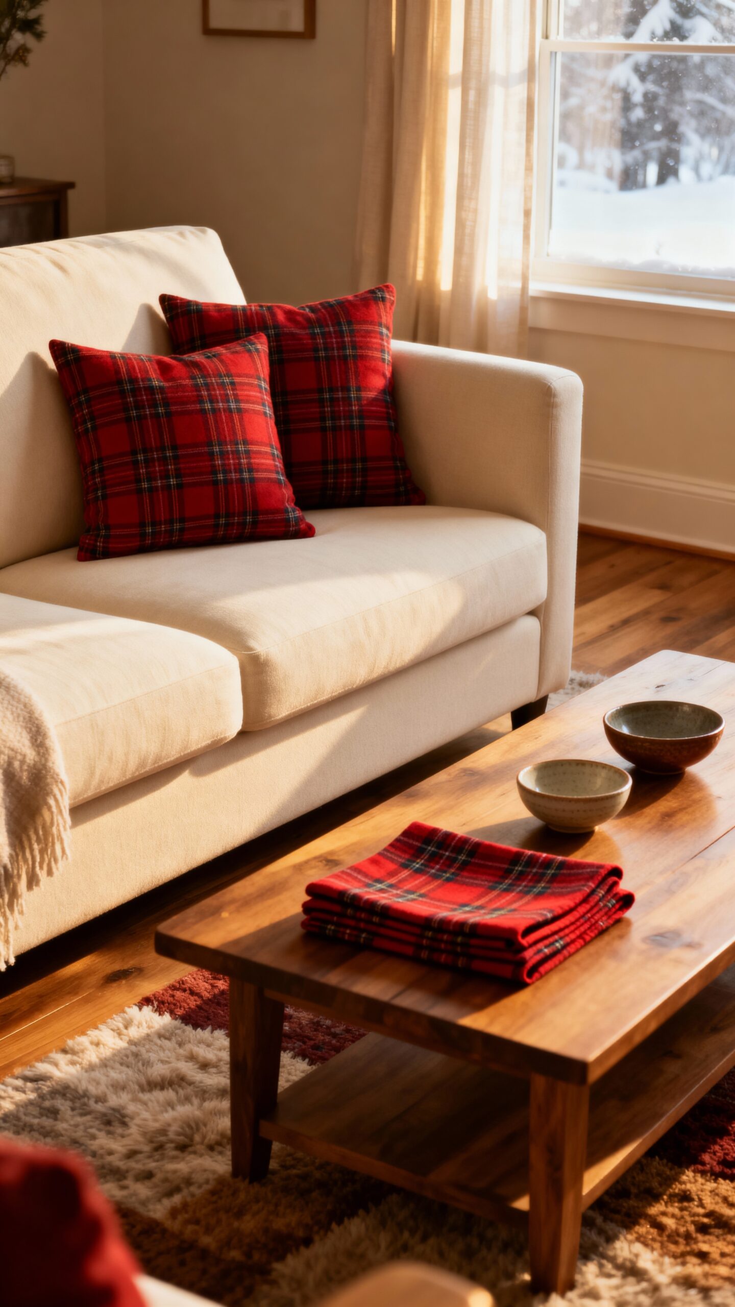 balanced plaid winter home decor
