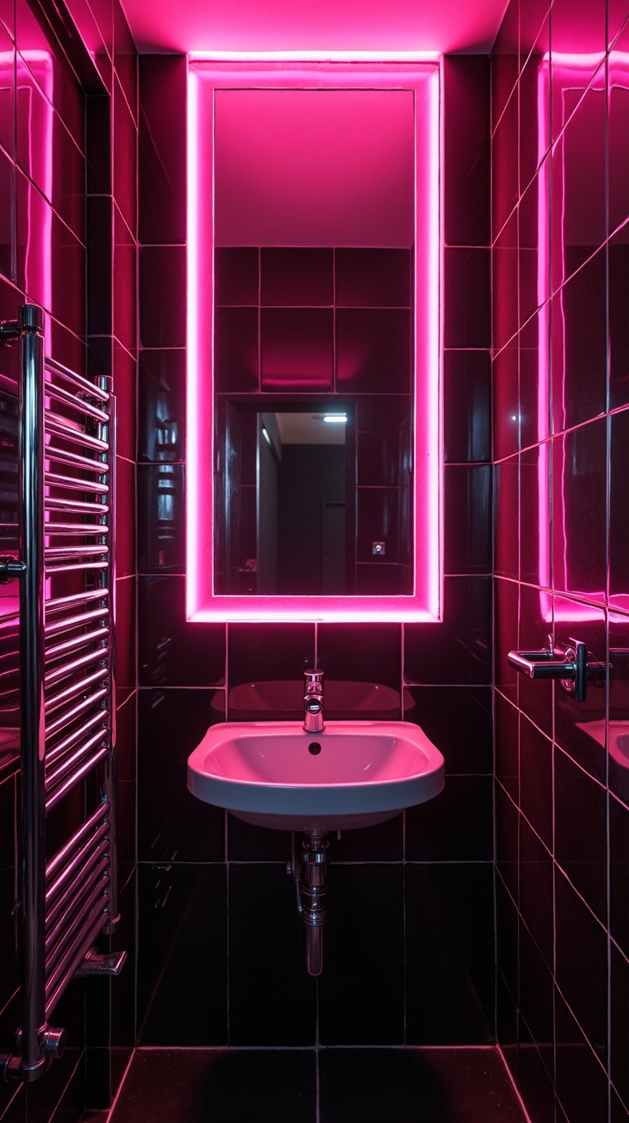 bathroom transformation through neon sign decor