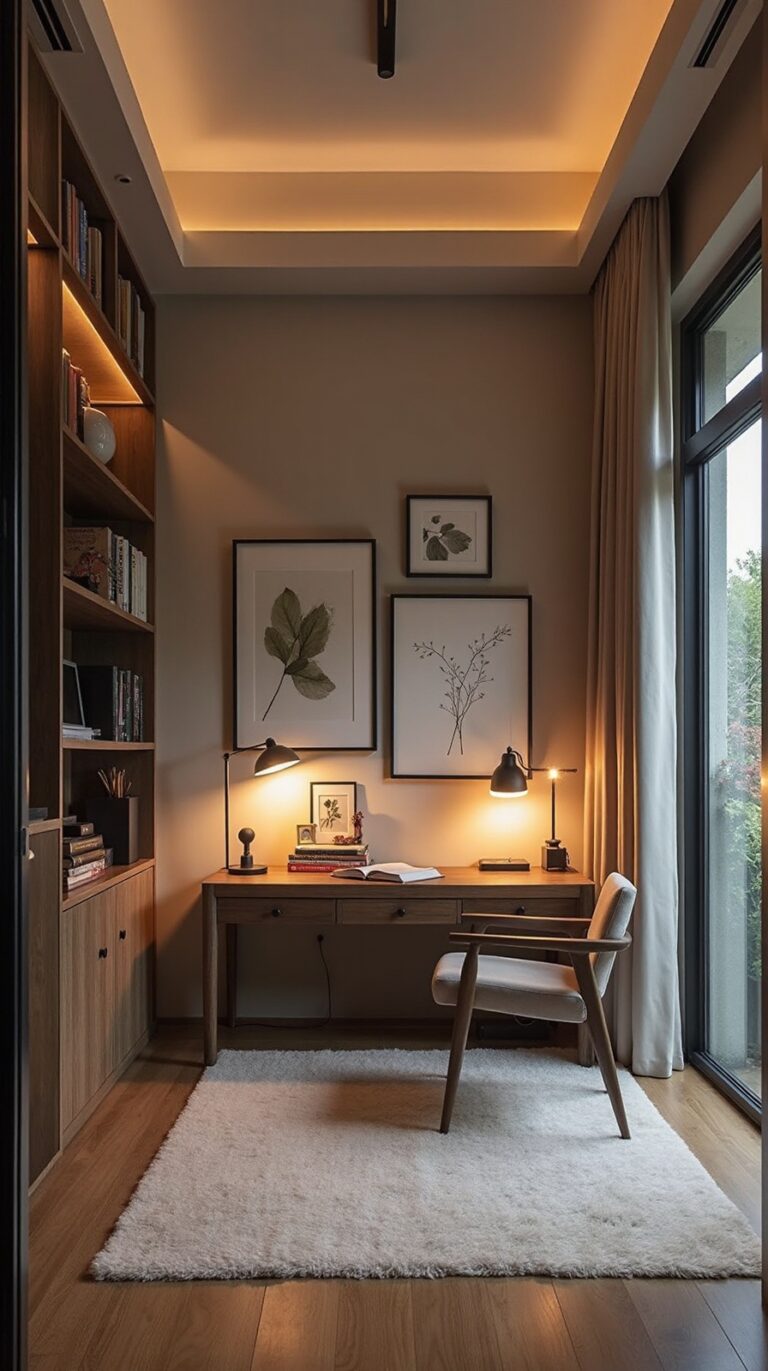beautifully lit home office ambience