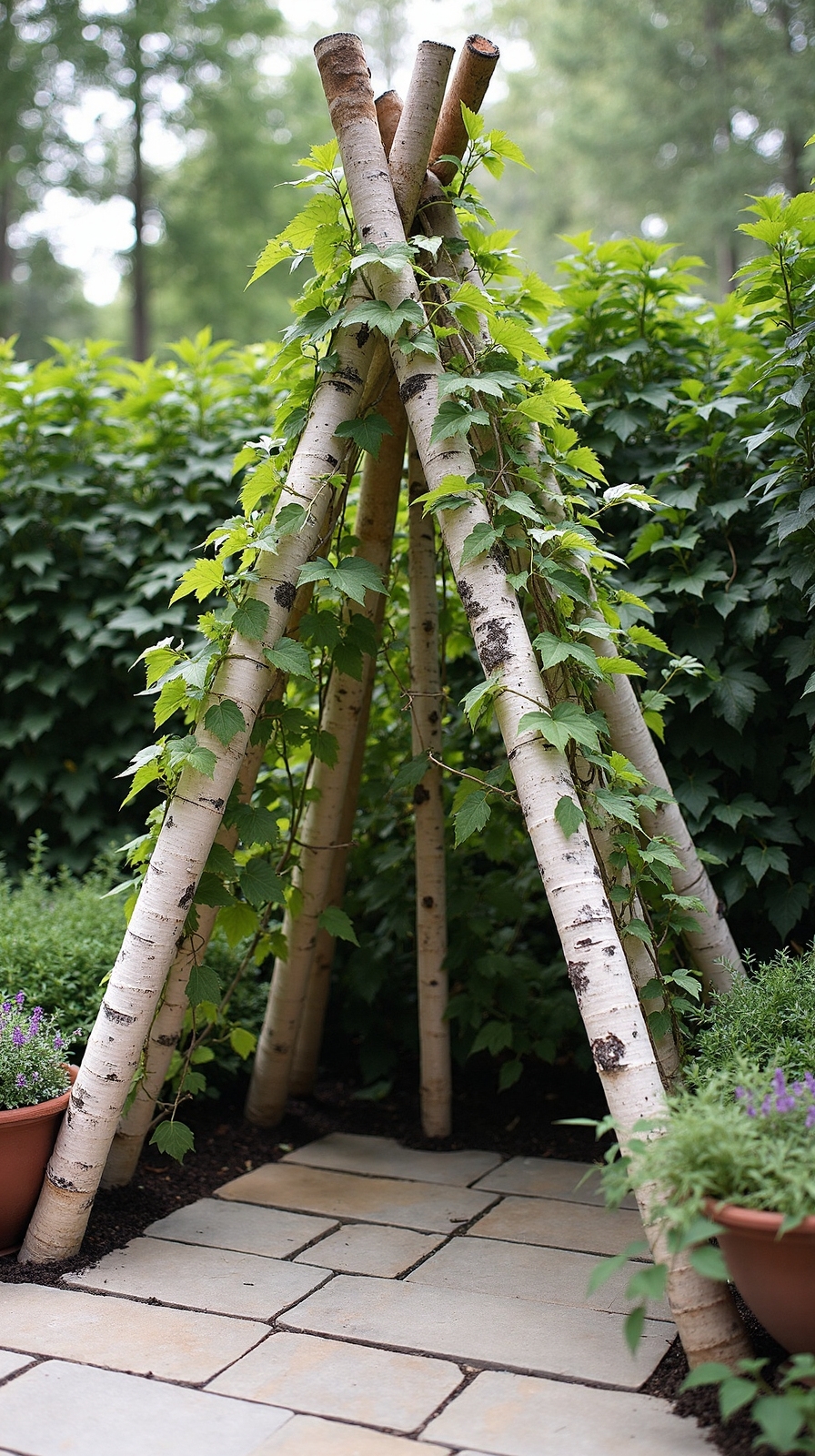 birch pole teepee garden plant support